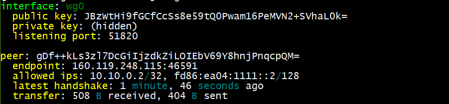 Ubuntu WireGuard server interface status 