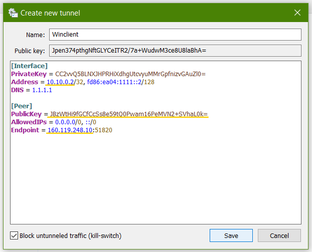 Windows WireGuard client config