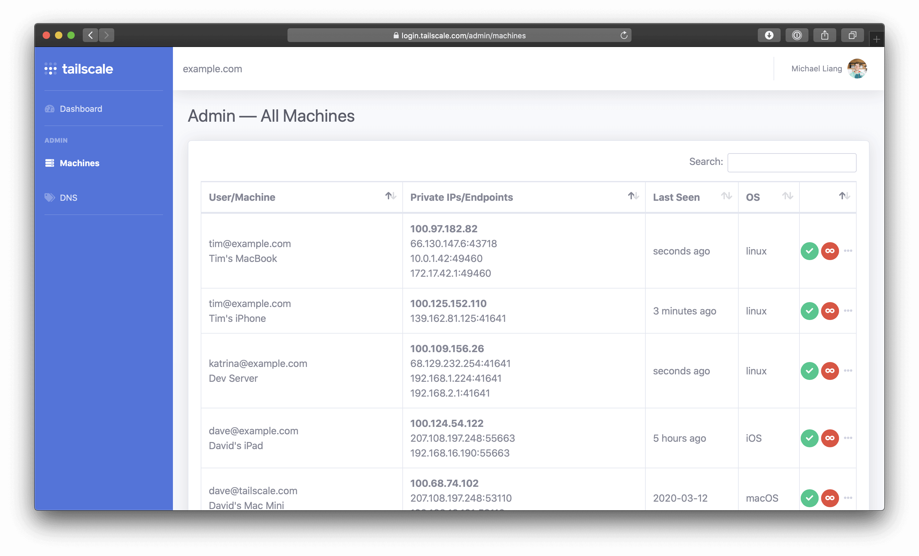 Screenshot of tailscale backend