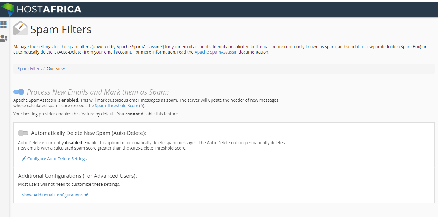 Turning Apache SpamAssassin on and off
