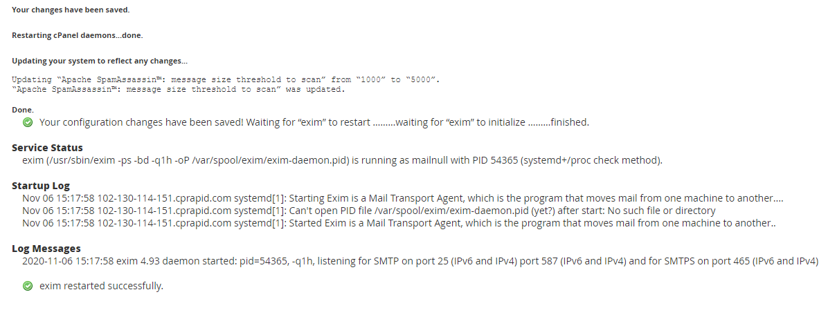 These messages should appear after successful reconfiguration.