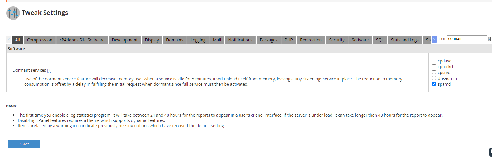 You can enable and disable dormant mode.
