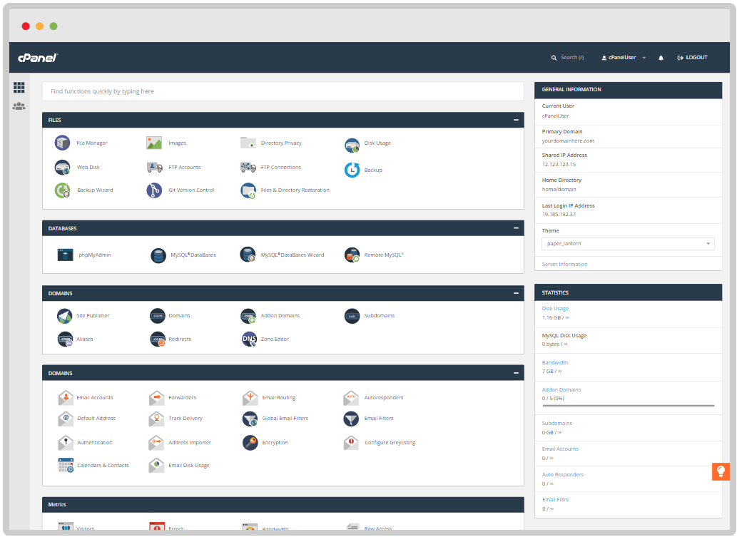 cPanel Interface