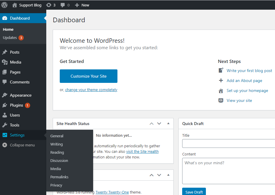 Select Settings -> General.