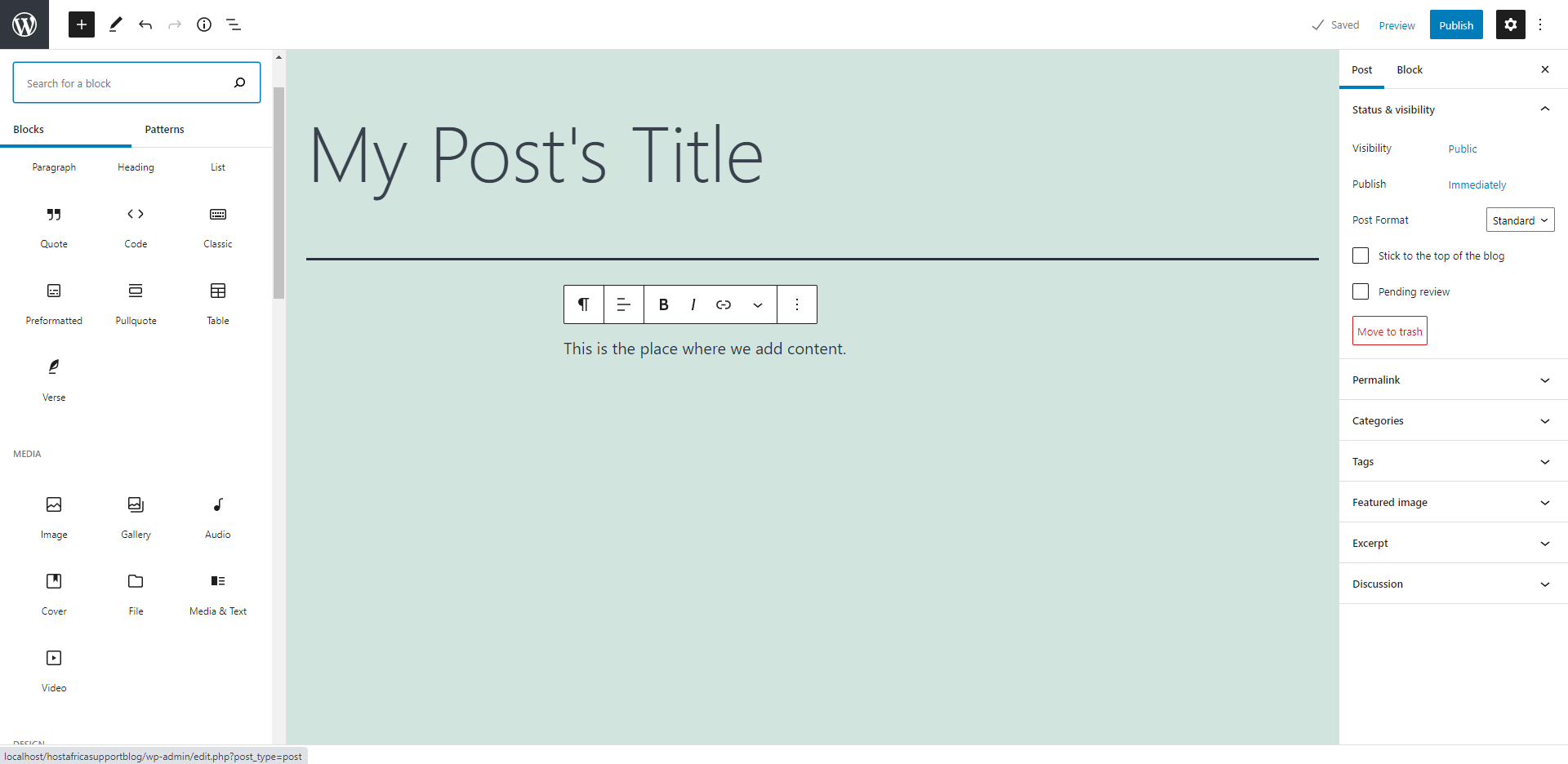 To add an image or video to your post, click the plus icon on the top left and select Image or Video.