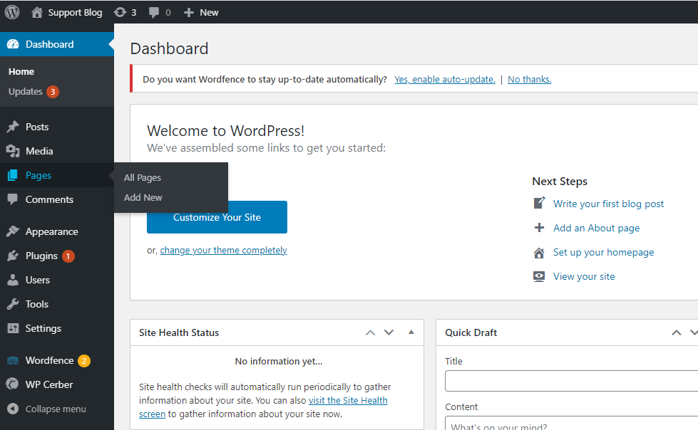Select Pages -> Add New.