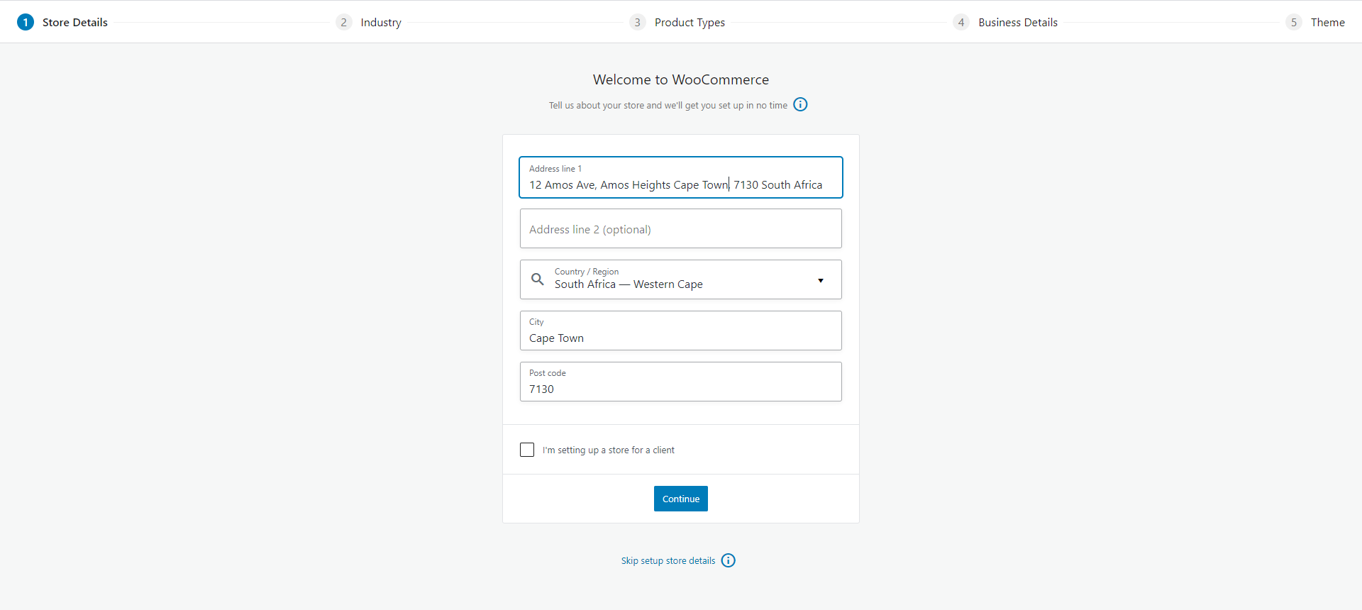 screenshot WooCommerce form for store details