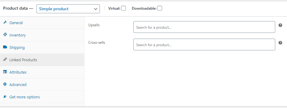 screenshot WooCommerce Linked Products form