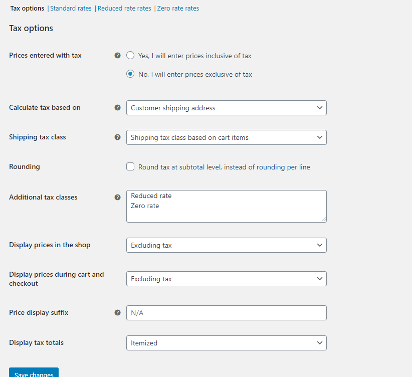 screenshot WooCommerce Tax settings