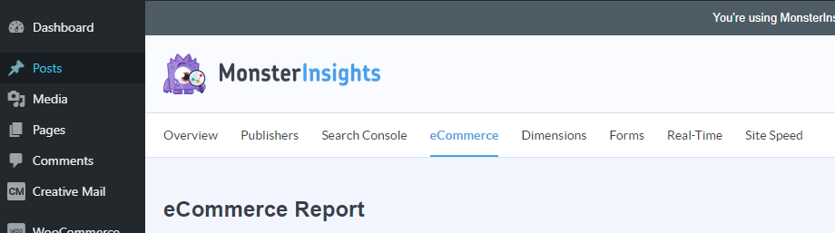screenshot MonsterInsights eCommerce reports