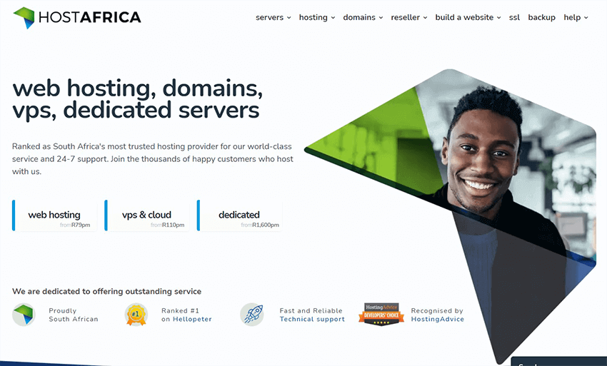 screenshot HOSTAFRICA homepage