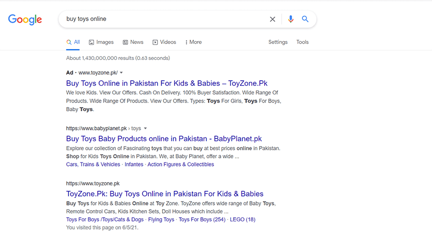 google search results transactional query