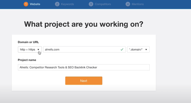 ahrefs new project domain protocol