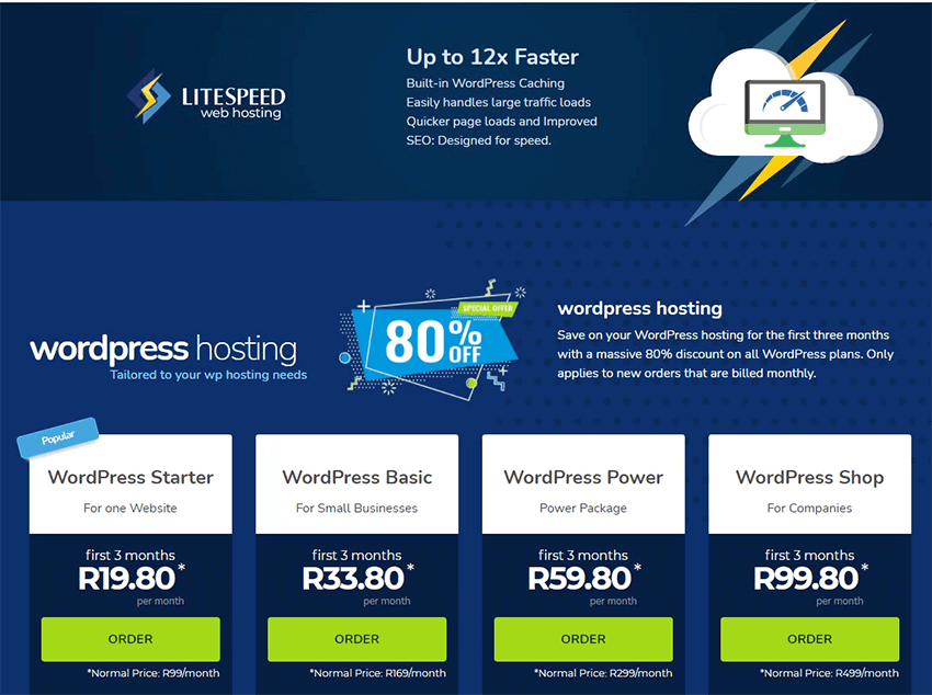hostafrica wordpress hosting page