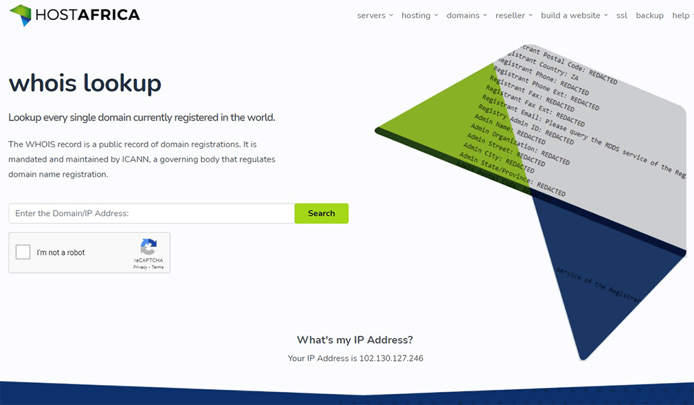 screenshot hostafrica whois lookup tool